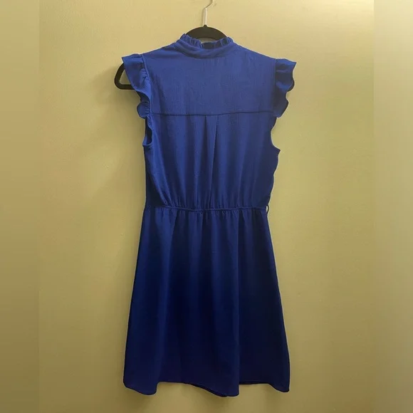 Womens Monteau Sleeveless V-neck Midi Cobalt Dress with Ruffle details Size M - Picture 3 of 3